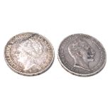Two 20th Century European silver coins to include a 1903 Wilhelm II five Mark coin together with a