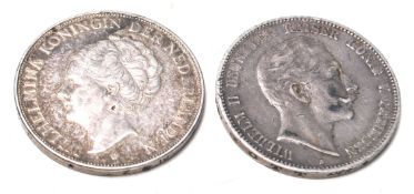 Two 20th Century European silver coins to include a 1903 Wilhelm II five Mark coin together with a
