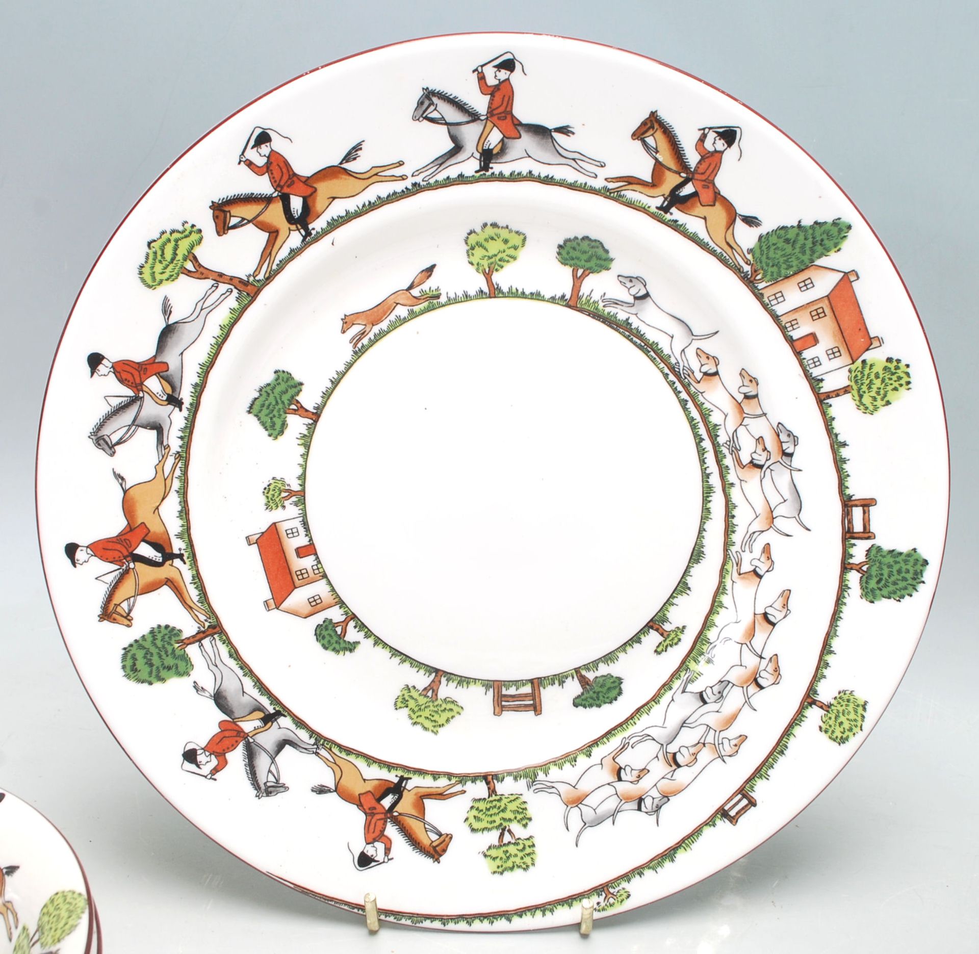 A vintage 20th Century Crown Staffordshire “ Hunting Scene “ fine bone china part dining set - Image 4 of 9