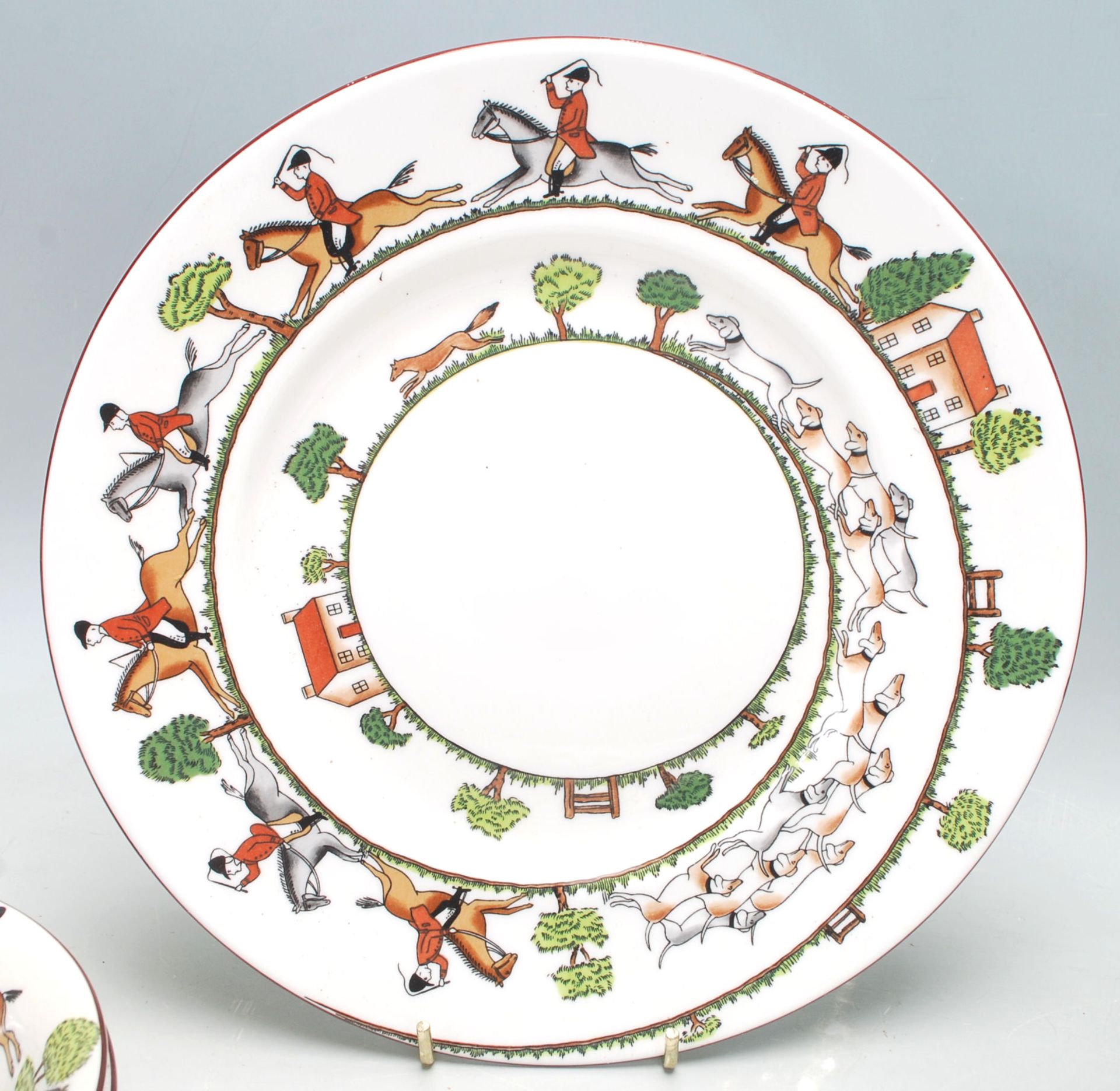 A vintage 20th Century Crown Staffordshire “ Hunting Scene “ fine bone china part dining set - Bild 4 aus 9