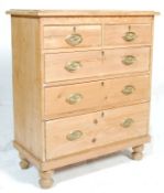A Victorian 19th century country pine chest of drawers. The chest having two over three drawers with