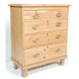 A Victorian 19th century country pine chest of drawers. The chest having two over three drawers with