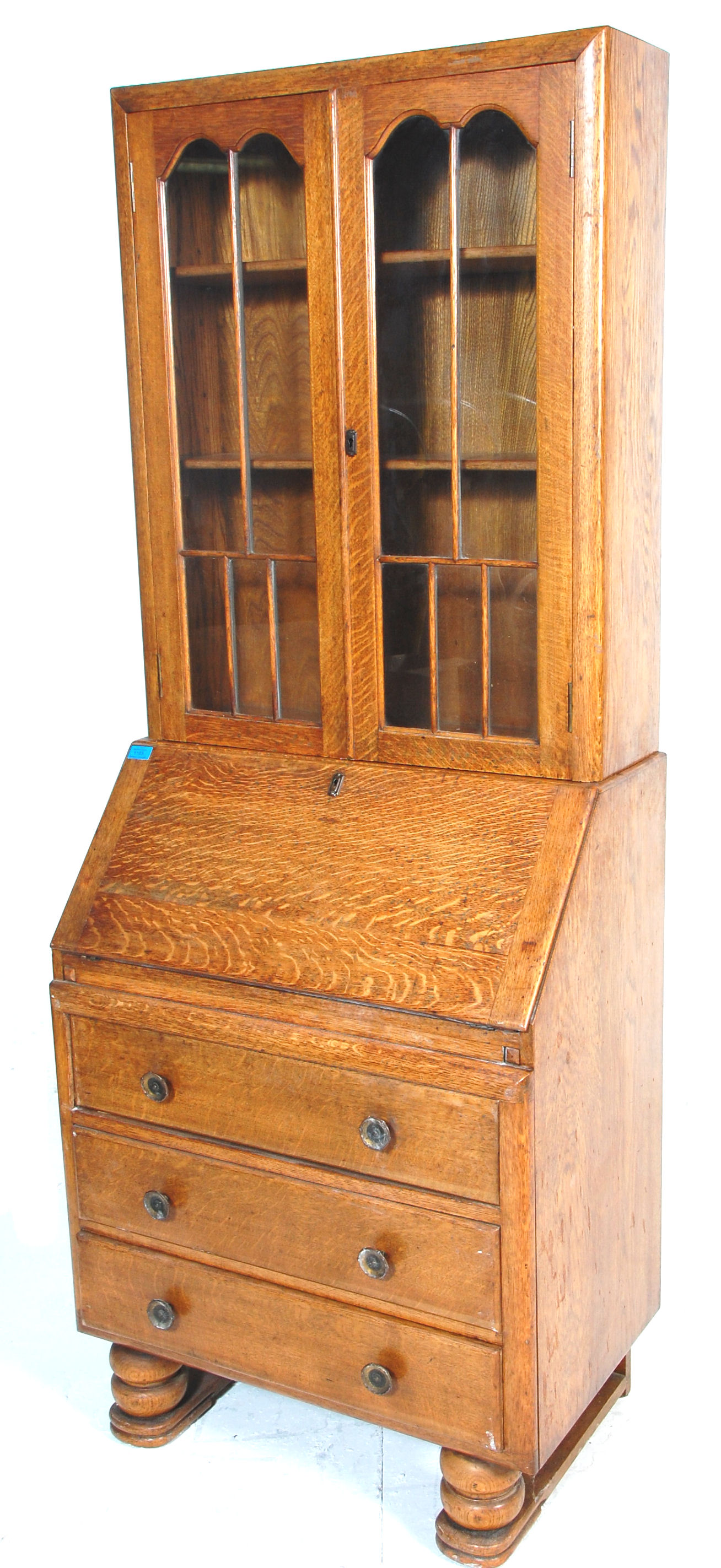 A 1930's Art Deco light oak bureau bookcase. The bookcase with a glazed double door enclosing - Image 6 of 6