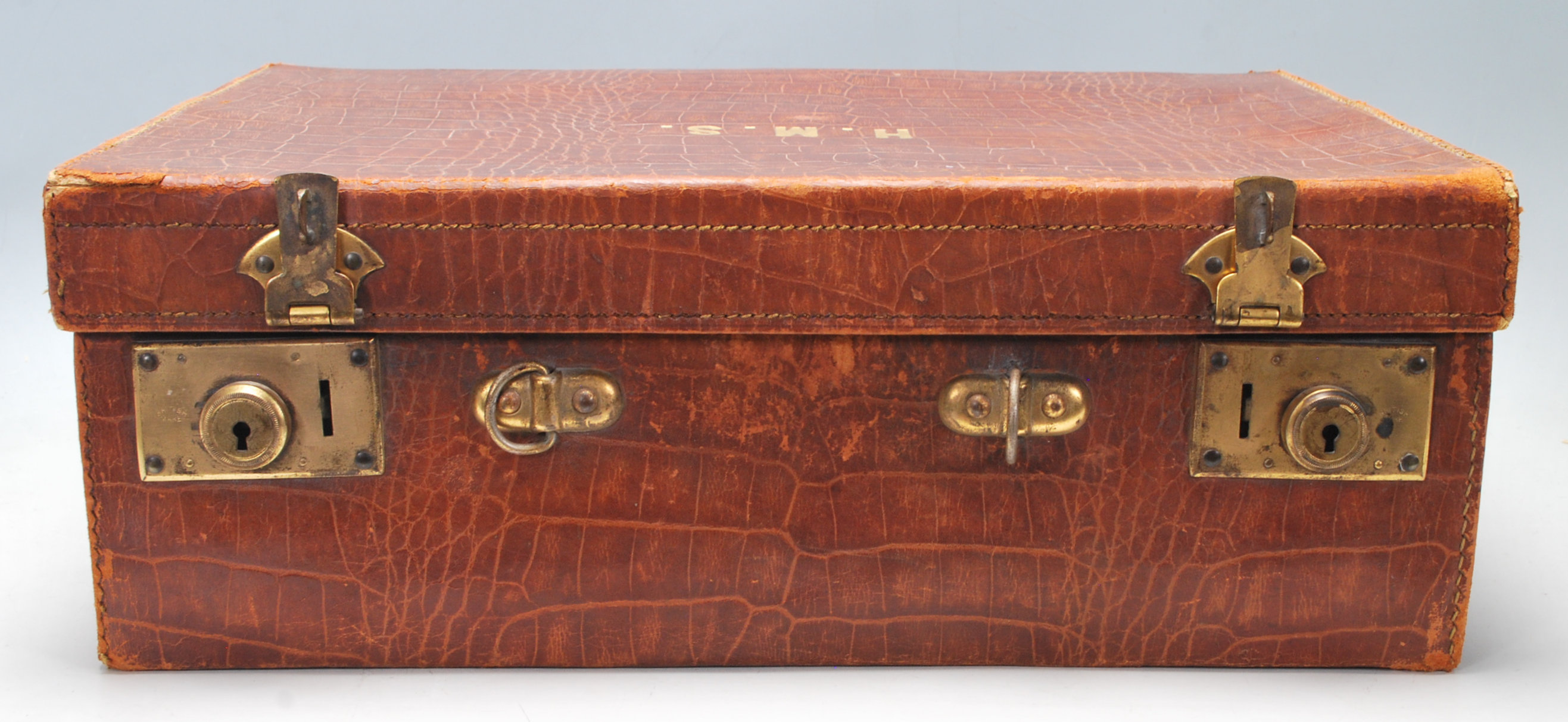 Two vintage 20th Century suitcases / briefcases  to include a brown crocodile skin effect example - Image 6 of 12