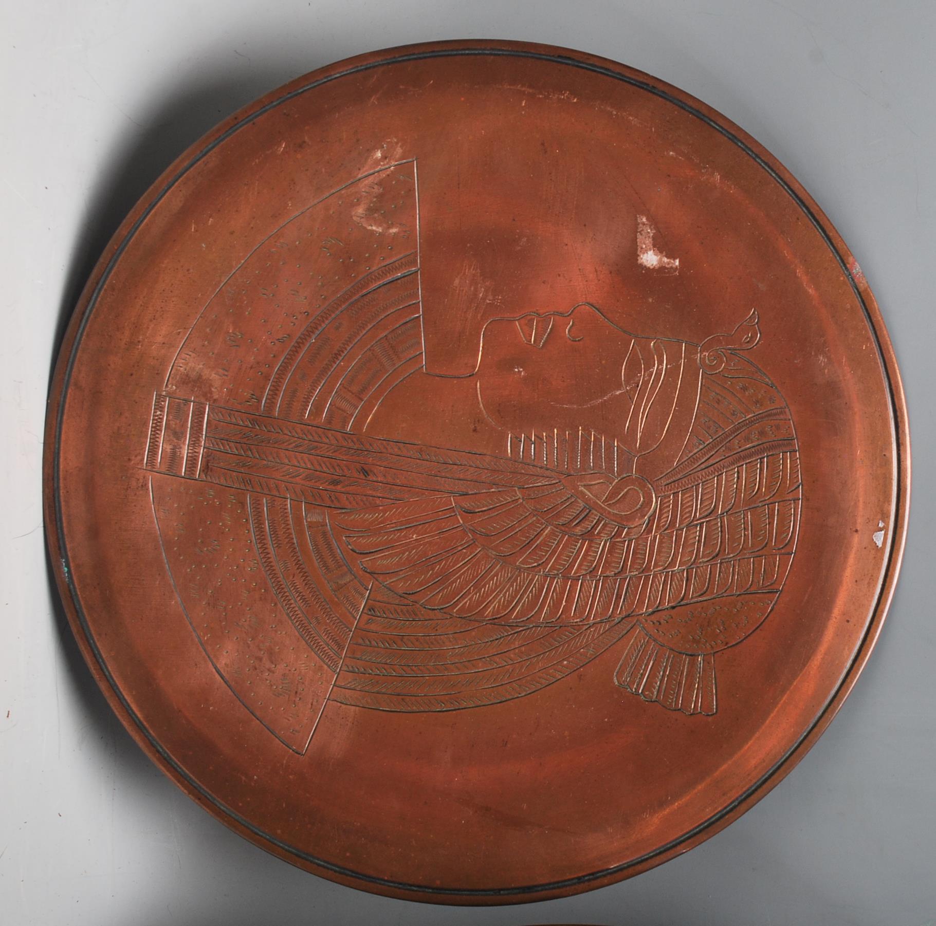 A group of three Cairo ware Egyptian metal wall ch - Image 3 of 10