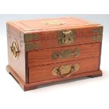 A vintage 20th Century Chinese wooden jewellery compartment box having a hinge lid to the top with