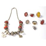 A collection of 20th Century North African / Moroccan jewellery to include three rings set with
