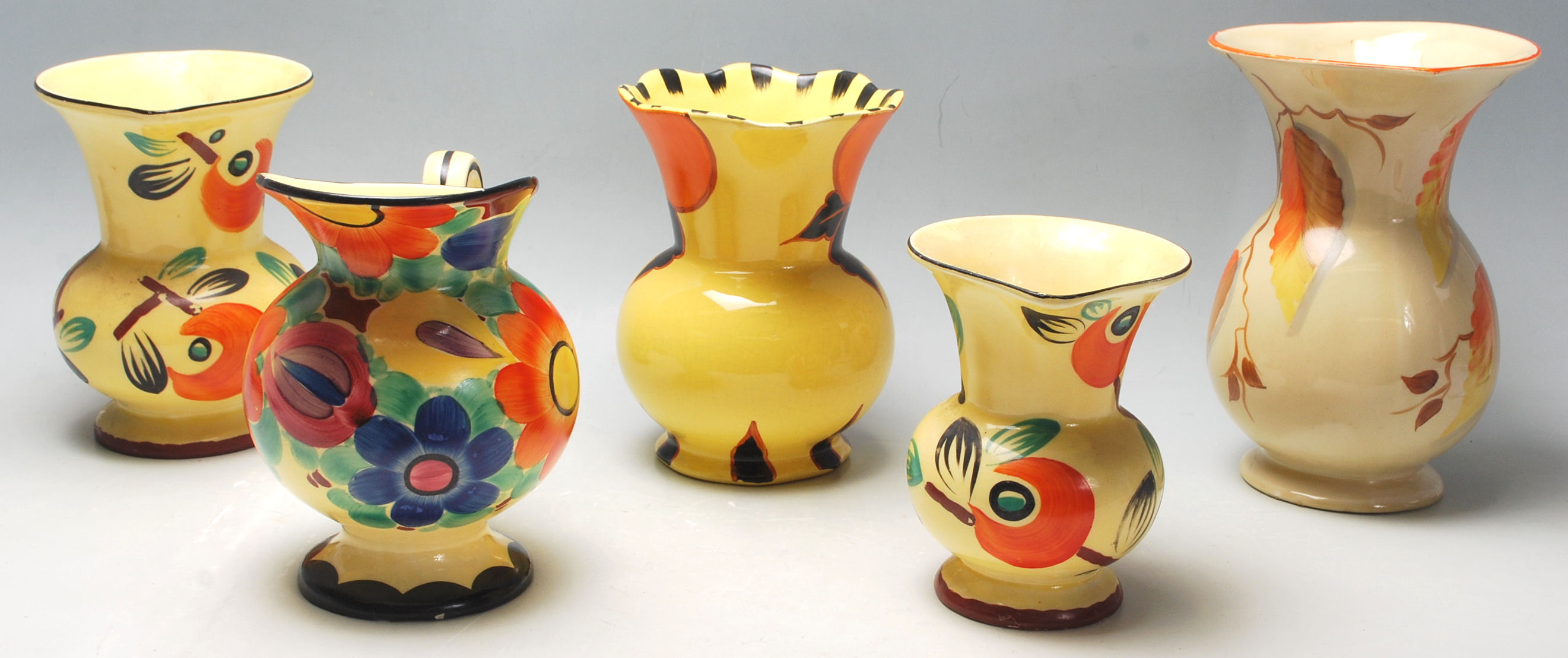 A group of five vintage 1930's Art Deco ceramic jugs to include three Czechoslovakian by Ditmar - Image 2 of 5