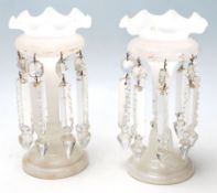 A pair of 1920's Art Deco centrepiece / mantel piece lustres having white glass bodies with fanned