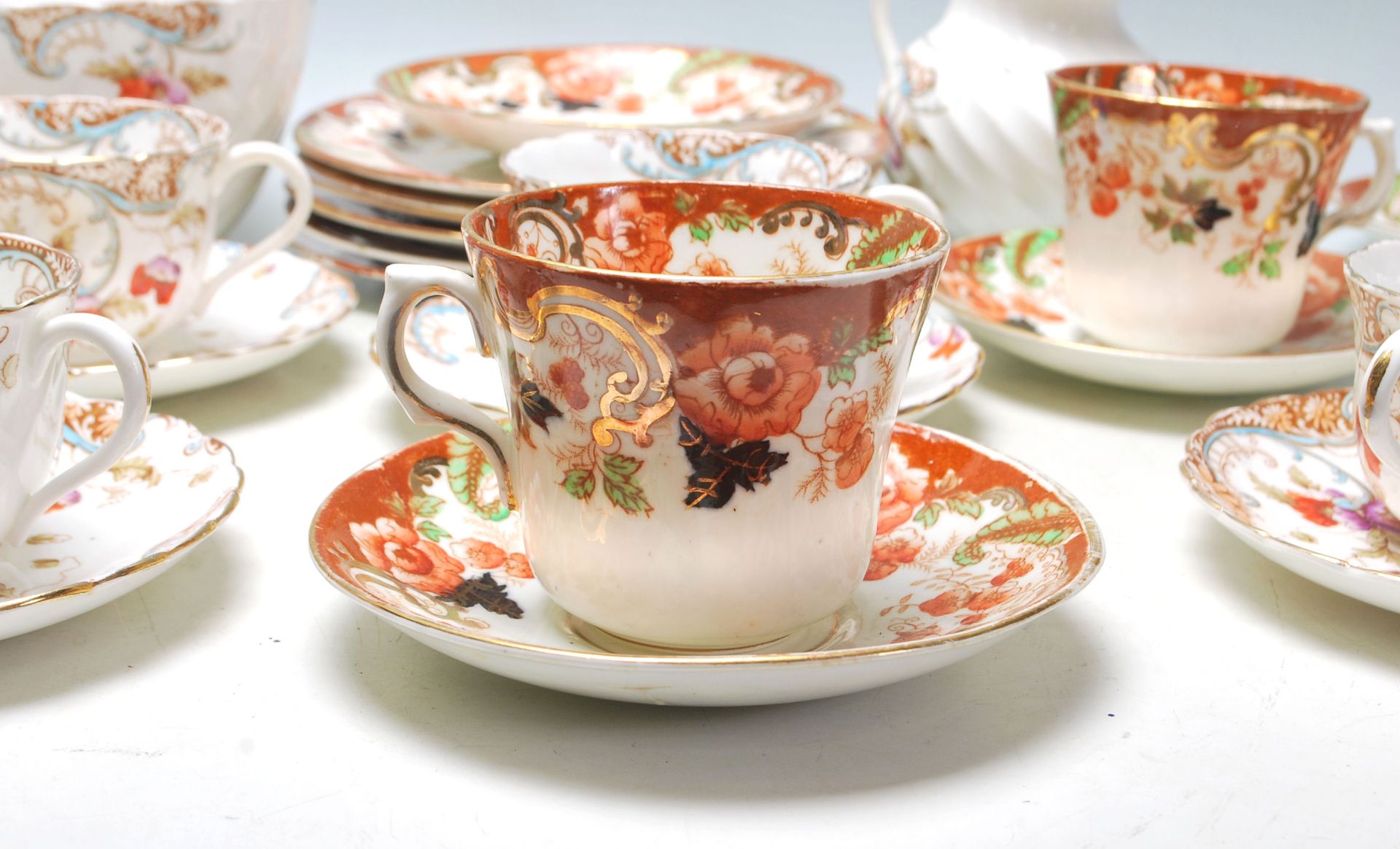 Two vintage English china tea sets to include eight Victorian tea cup trios, creamer jug and creamer - Image 3 of 8