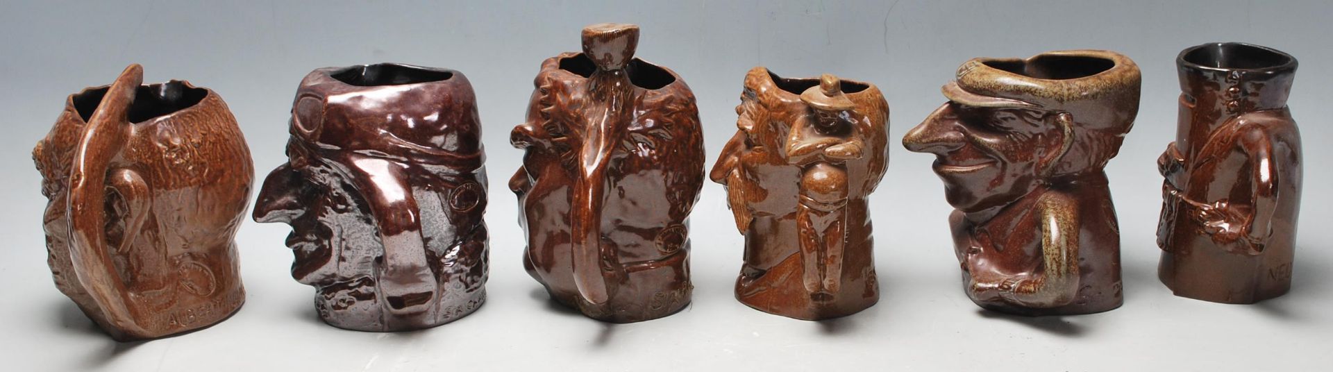 A group of six Australian Bendigo studio art ceramic pottery limited edition character mugs to - Bild 4 aus 7