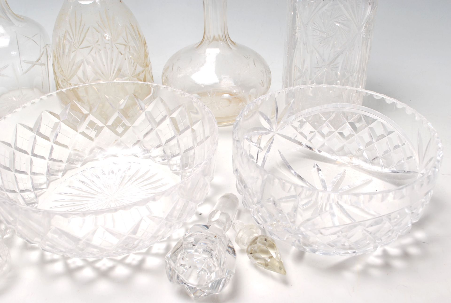 A collection of 20th Century cut glass items to include two large cut glass centrepiece bowls, - Image 5 of 6