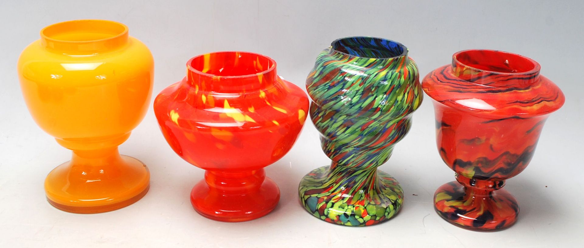 A collection of nine vintage 20th Century Czechoslovakian studio art glass vases in orange, blue - Image 5 of 5