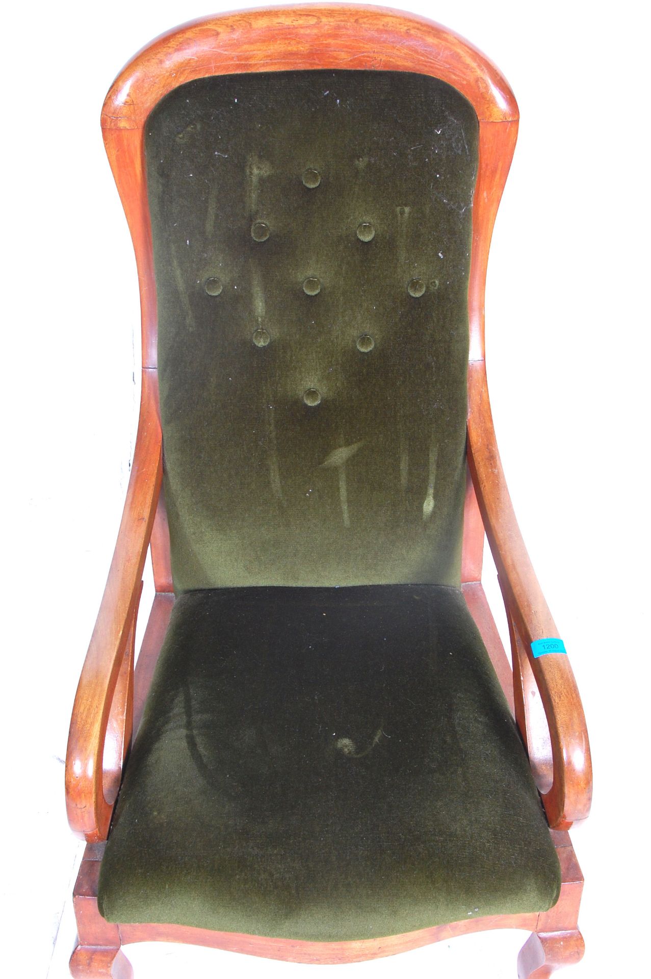 A Victorian 19th Century button back arm chair / library chair upholstered in green velour button - Bild 2 aus 3
