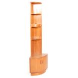 A vintage retro 20th century G-plan teak wood corner display cabinet - cupboard, with three shelves,