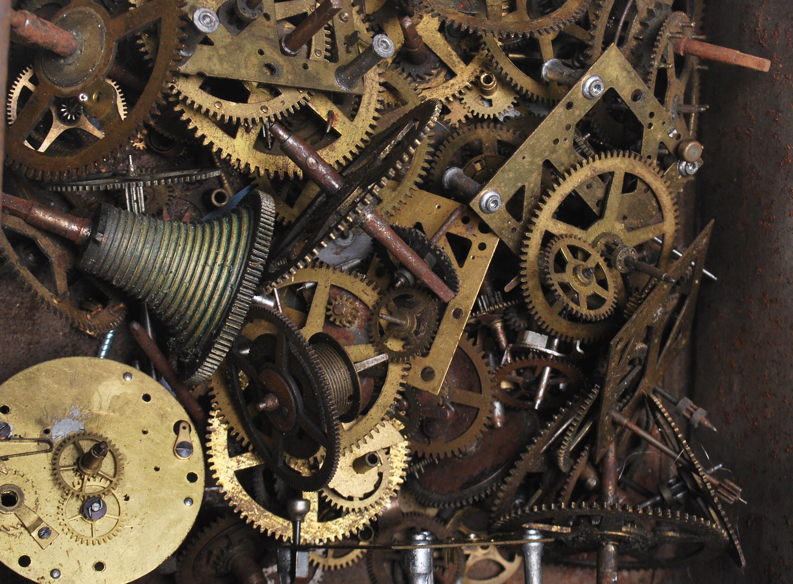 A collection of antique / vintage clock spare parts to include clock fusee movement parts, gear - Image 2 of 5