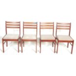 A set of 4 retro mid 20th century vintage teak wood G Plan style dining chairs with upholstered