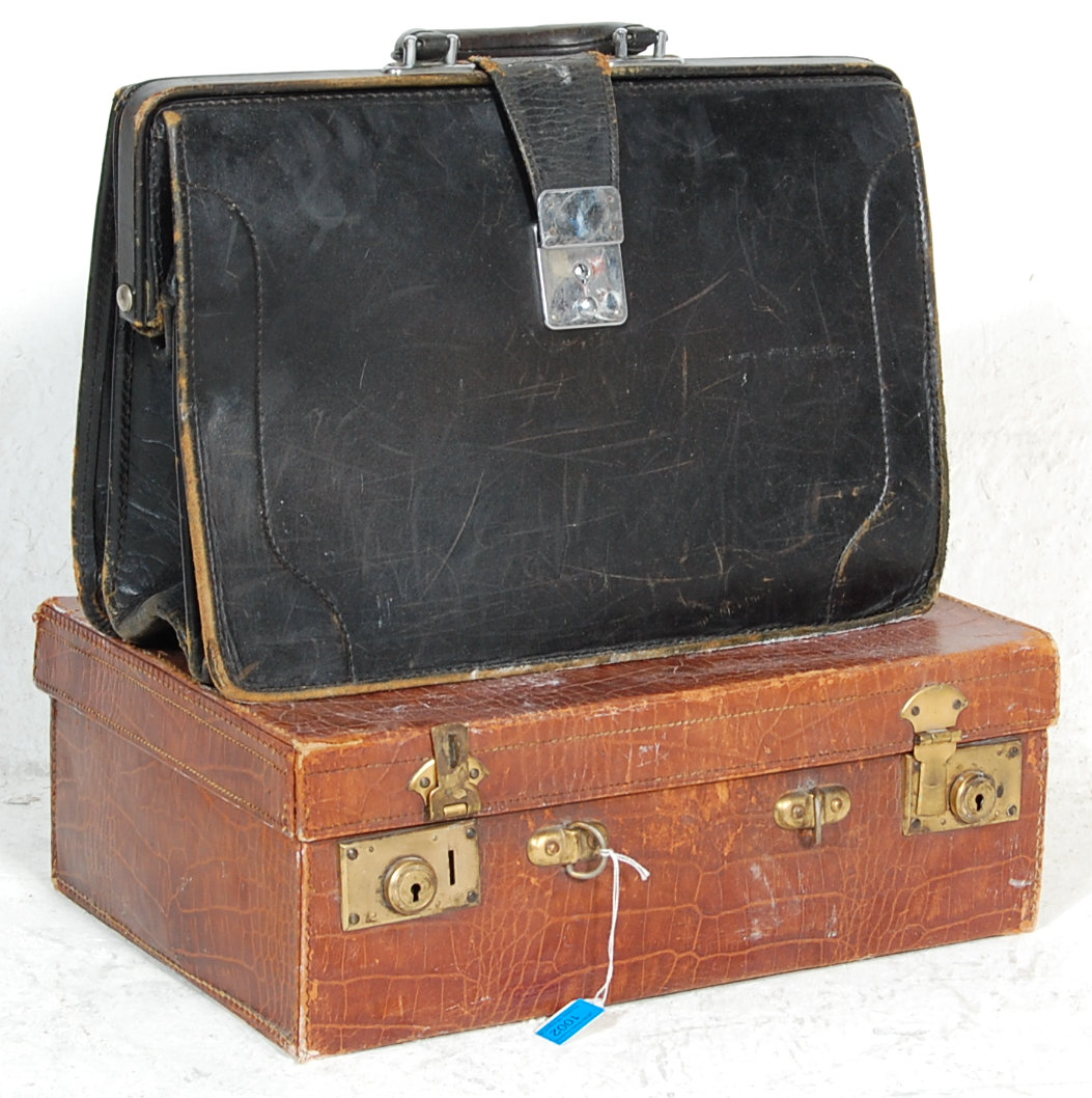 Two vintage 20th Century suitcases / briefcases  to include a brown crocodile skin effect example