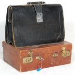 Two vintage 20th Century suitcases / briefcases  to include a brown crocodile skin effect example