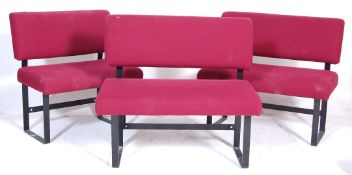 A set of three  vintage retro 20th Century cinema / theatre chairs having red upholstered block