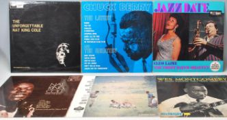 A mixed group of six Jazz vinyl long play LP record albums of varying artists to include Chuck Berry