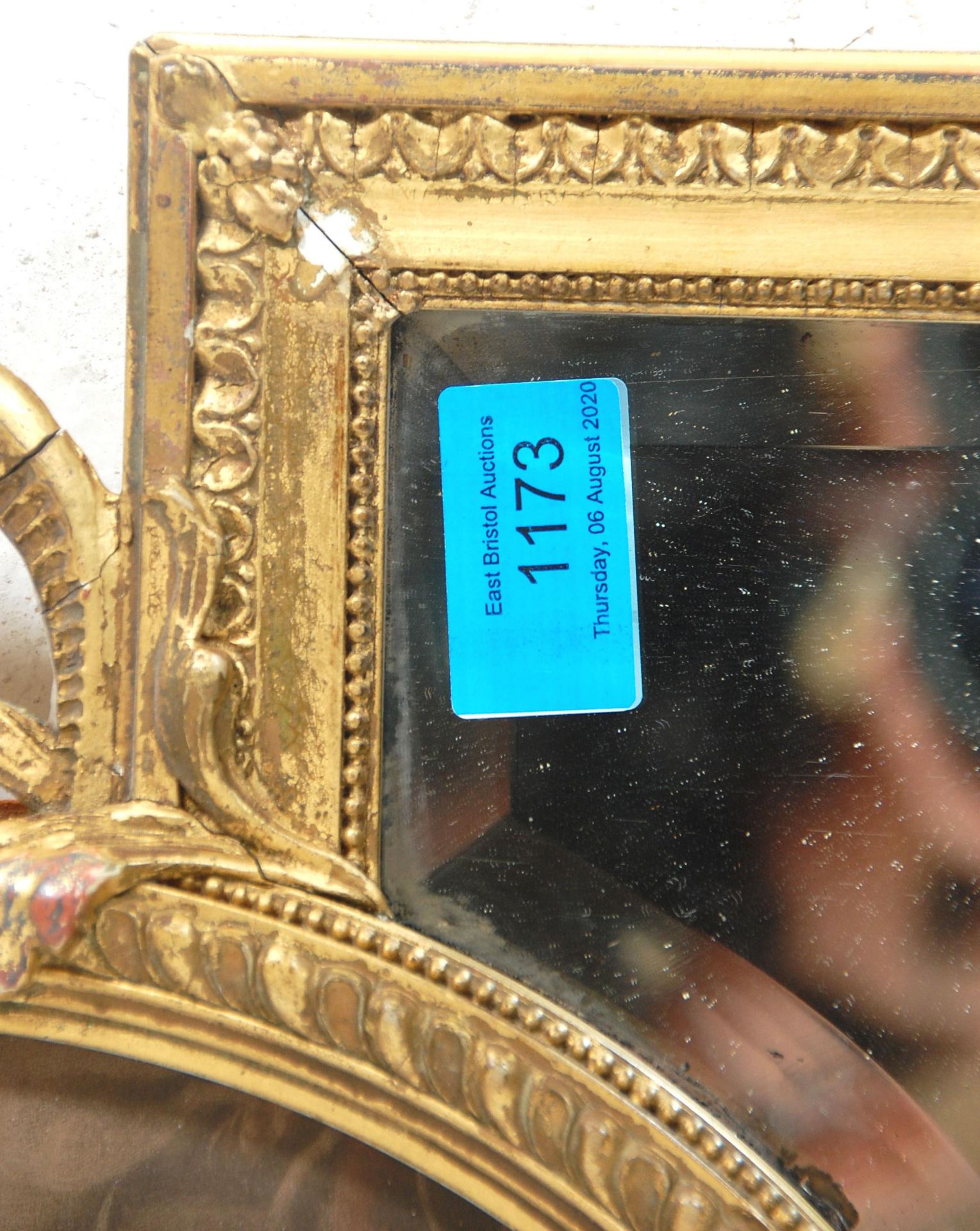 A 19th Century Victorian antique giltwood and gesso mirror with an oval print of a Shepherdess to - Bild 4 aus 5