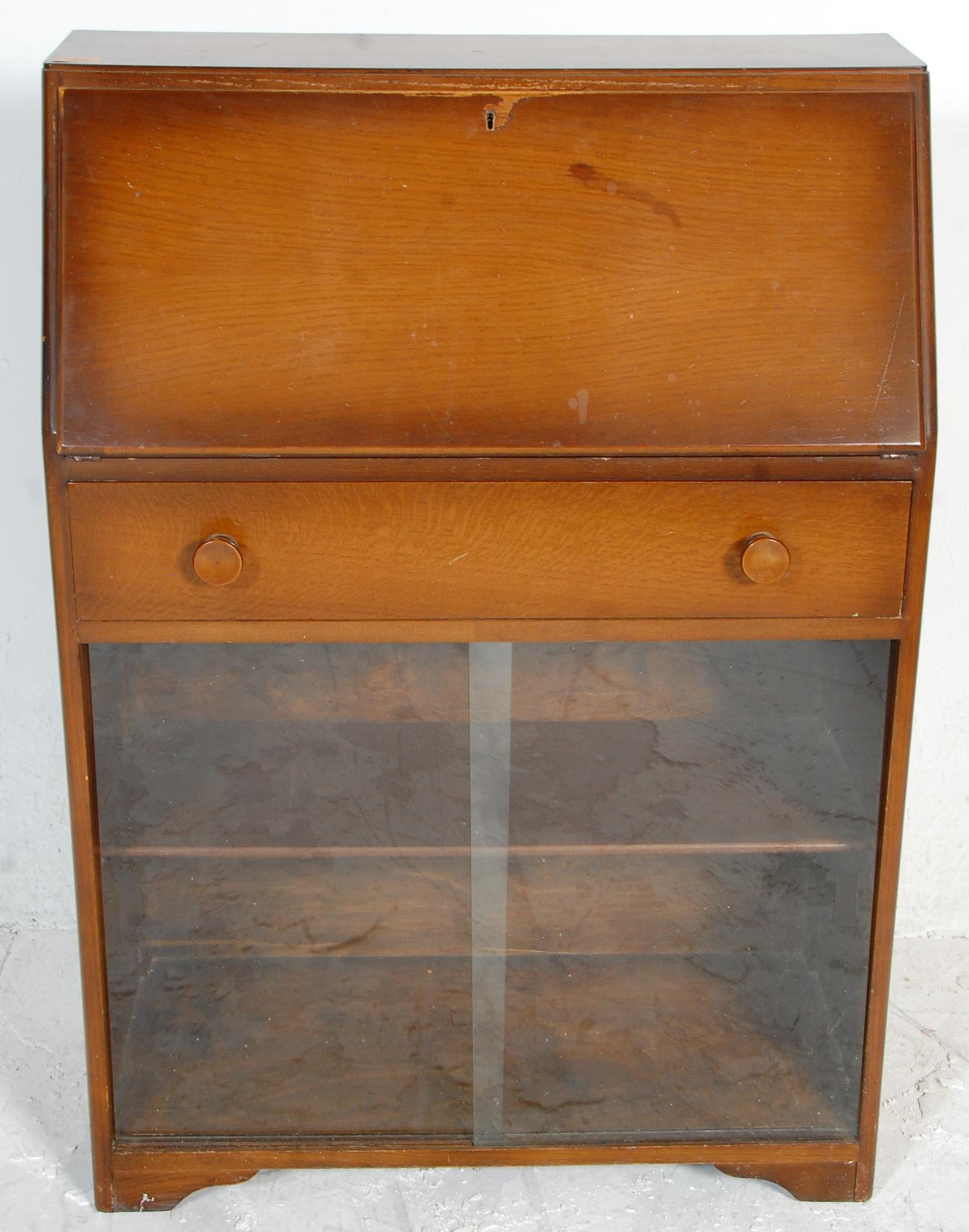 A vintage retro 20th Century fall front bureau boo - Image 4 of 14