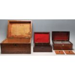 A group of three 19th Century antique wooden desk top boxes to include a large walnut writing box, a