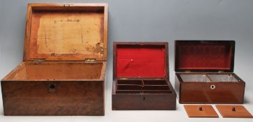 A group of three 19th Century antique wooden desk top boxes to include a large walnut writing box, a