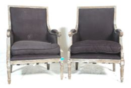 A pair of good quality 19th Century style French fauteuils /  armchair having a shabby chic