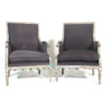 A pair of good quality 19th Century style French fauteuils /  armchair having a shabby chic