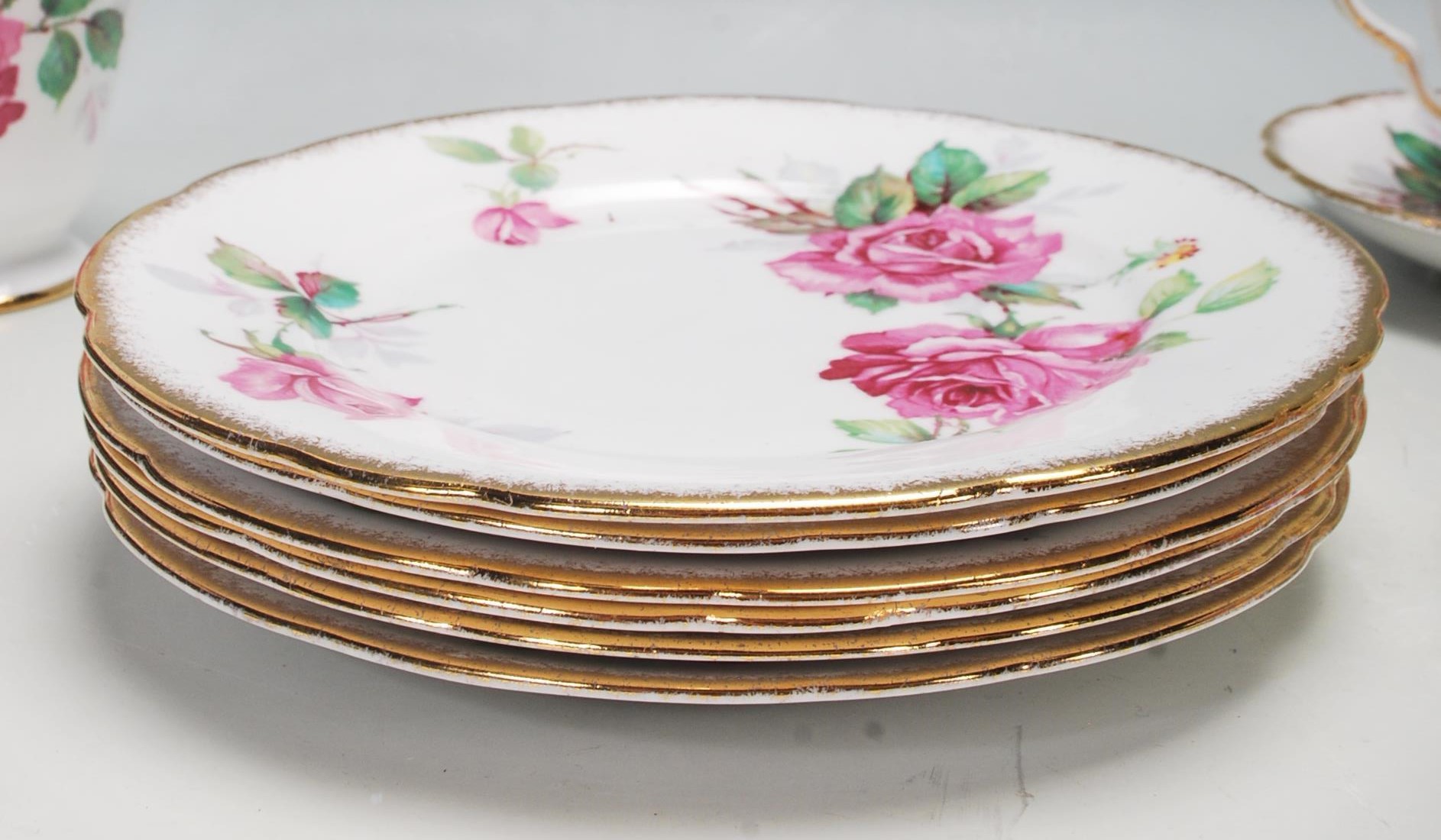 A vintage 20th century Royal Staffordshire bone china Berkeley Rose six person tea service - Image 5 of 7