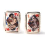 A pair of stamped Sterling Silver cufflinks with an erotic study of the Queen of Hearts and the