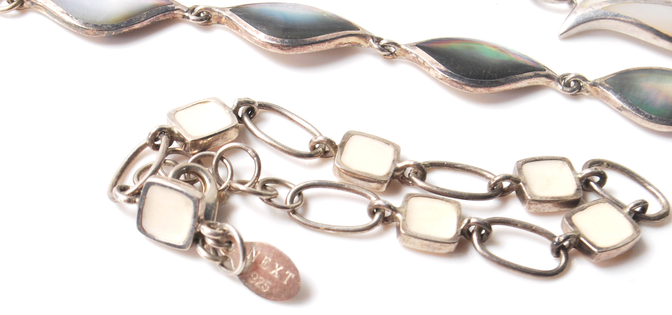 A group of stamped 925 silver bracelets to include two panel bracelets set with mother of pearl - Image 7 of 8