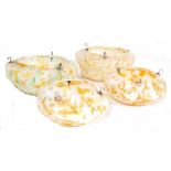 A collection of 4 vintage 1930s Art Deco frosted and coloured glass  dome shaped ceiling lamp