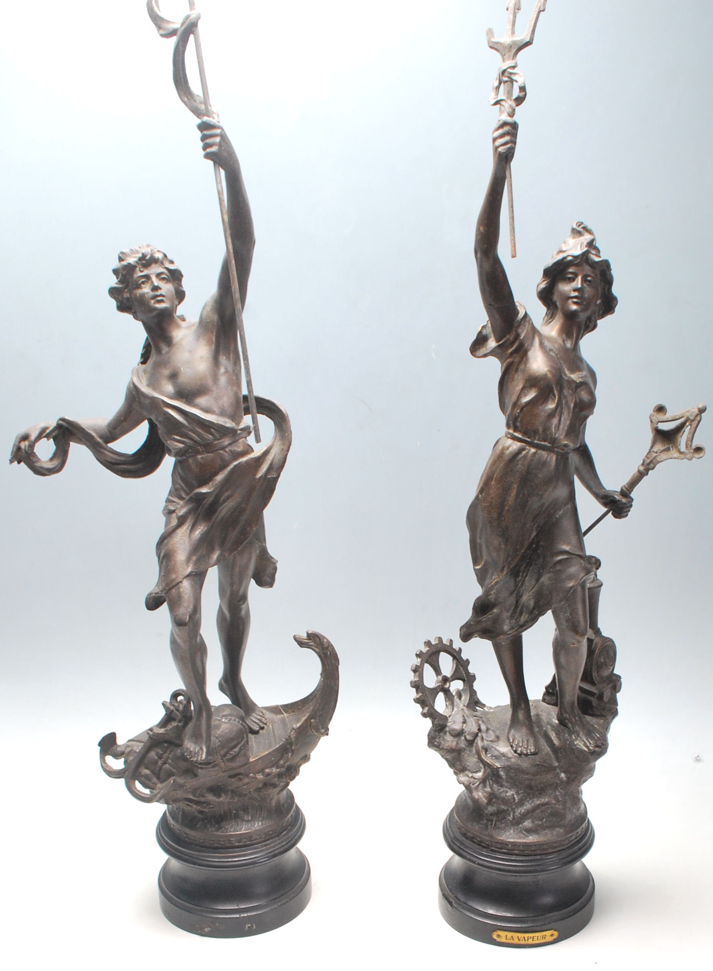 A pair of Victorian late 19th Century cold painted bronze spelter statues - figures representing