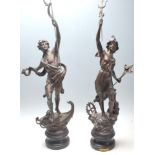 A pair of Victorian late 19th Century cold painted bronze spelter statues - figures representing