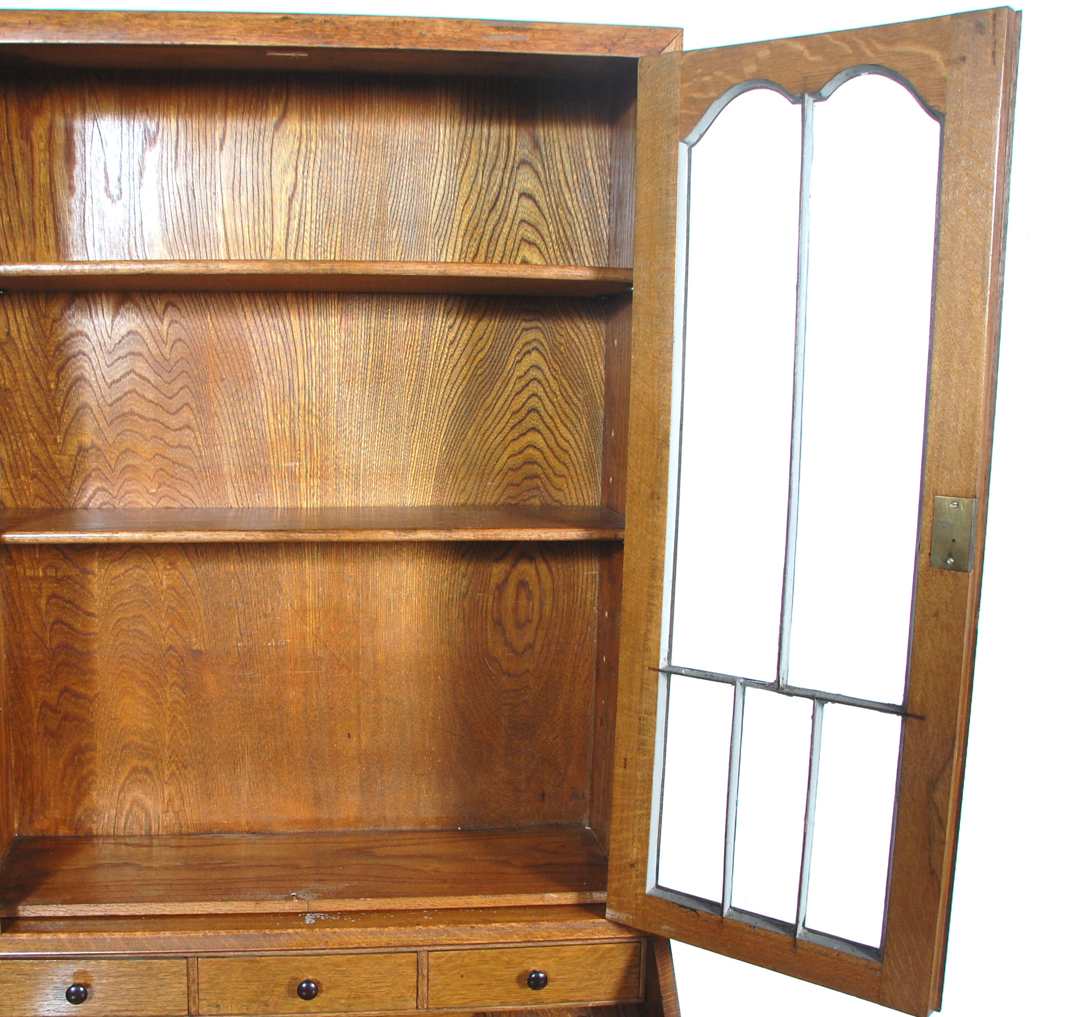 A 1930's Art Deco light oak bureau bookcase. The bookcase with a glazed double door enclosing - Image 4 of 6