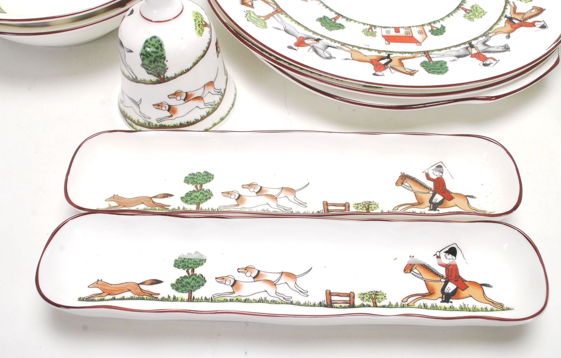 A vintage 20th Century Crown Staffordshire “ Hunting Scene “ fine bone china part dining set - Bild 2 aus 9