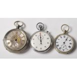 A pair of early 20th century Open face pocket watches, having white metal cases and white enamel