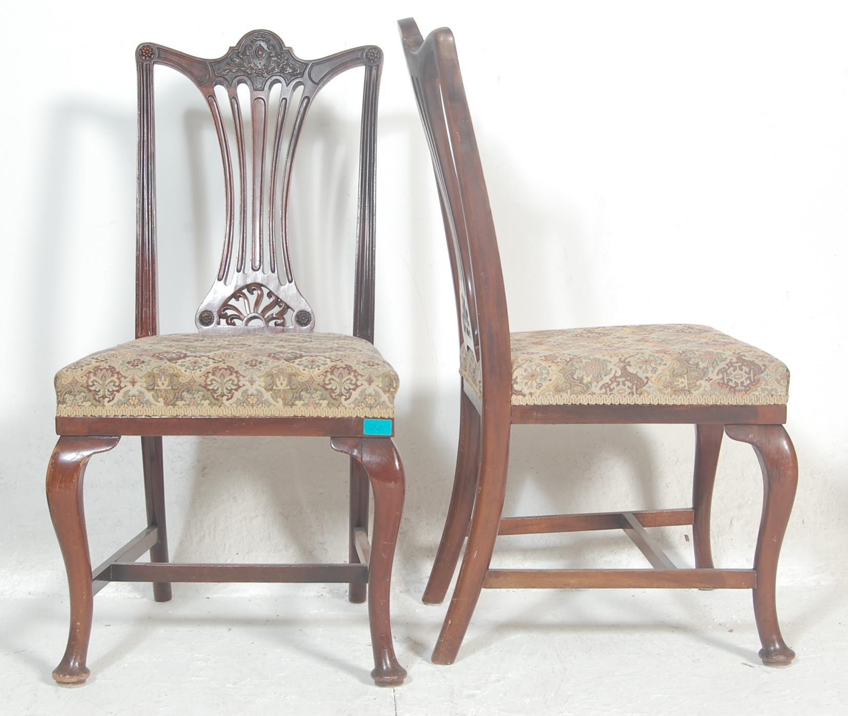 A set of four early 20th Century Edwardian dining chairs in the manner of hepplewhite having pierced - Image 2 of 5