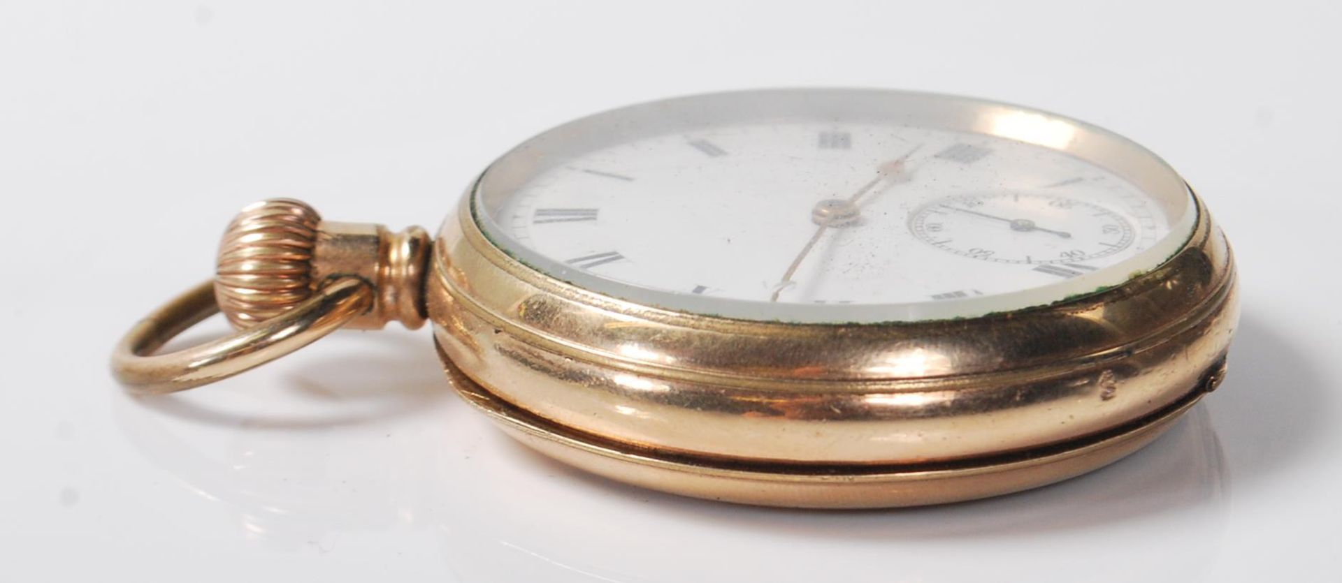 A 20th Century gold plated open face pocket watch having a white enamelled dial with roman - Bild 2 aus 8