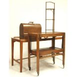 A collection of antique vintage 1920's oak furniture to include an oak side table / desk having a