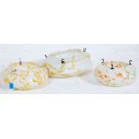 A collection of 3 vintage 1930s art deco coloured and frosted glass tutti frutti mottled glass