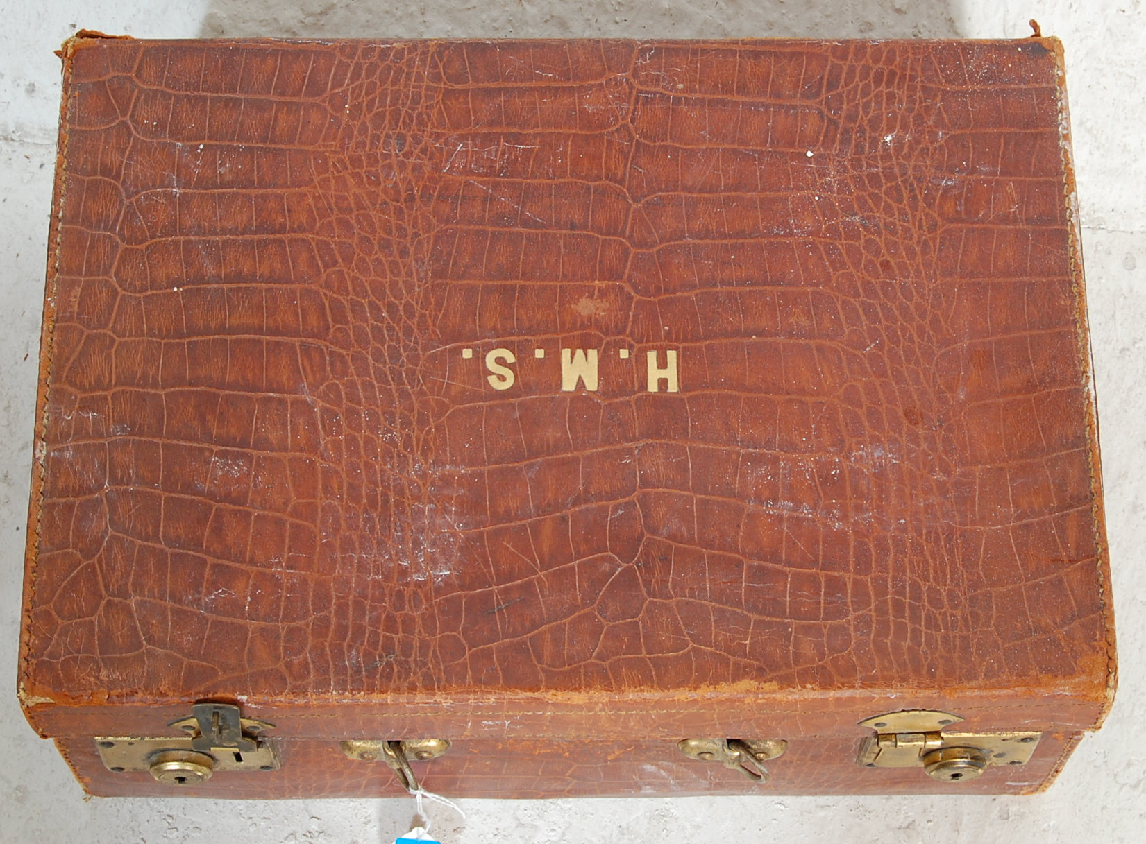 Two vintage 20th Century suitcases / briefcases  to include a brown crocodile skin effect example - Image 10 of 12