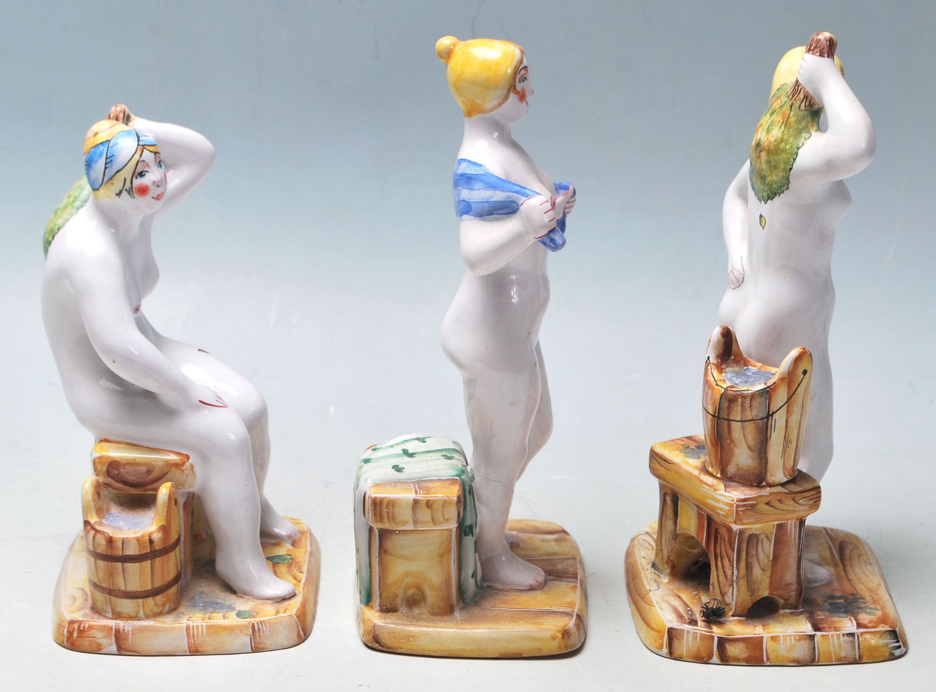 A group of three 20th Century ceramic Russian figurines depicting three stylised nudes ladies each - Bild 2 aus 6