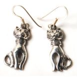 A pair of sterling silver ladies earrings in the form of a stylised cat. Stamped .925 to the