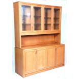 A vintage retro 20th Century teak wood wall display cabinet dresser the base having two sets of twin