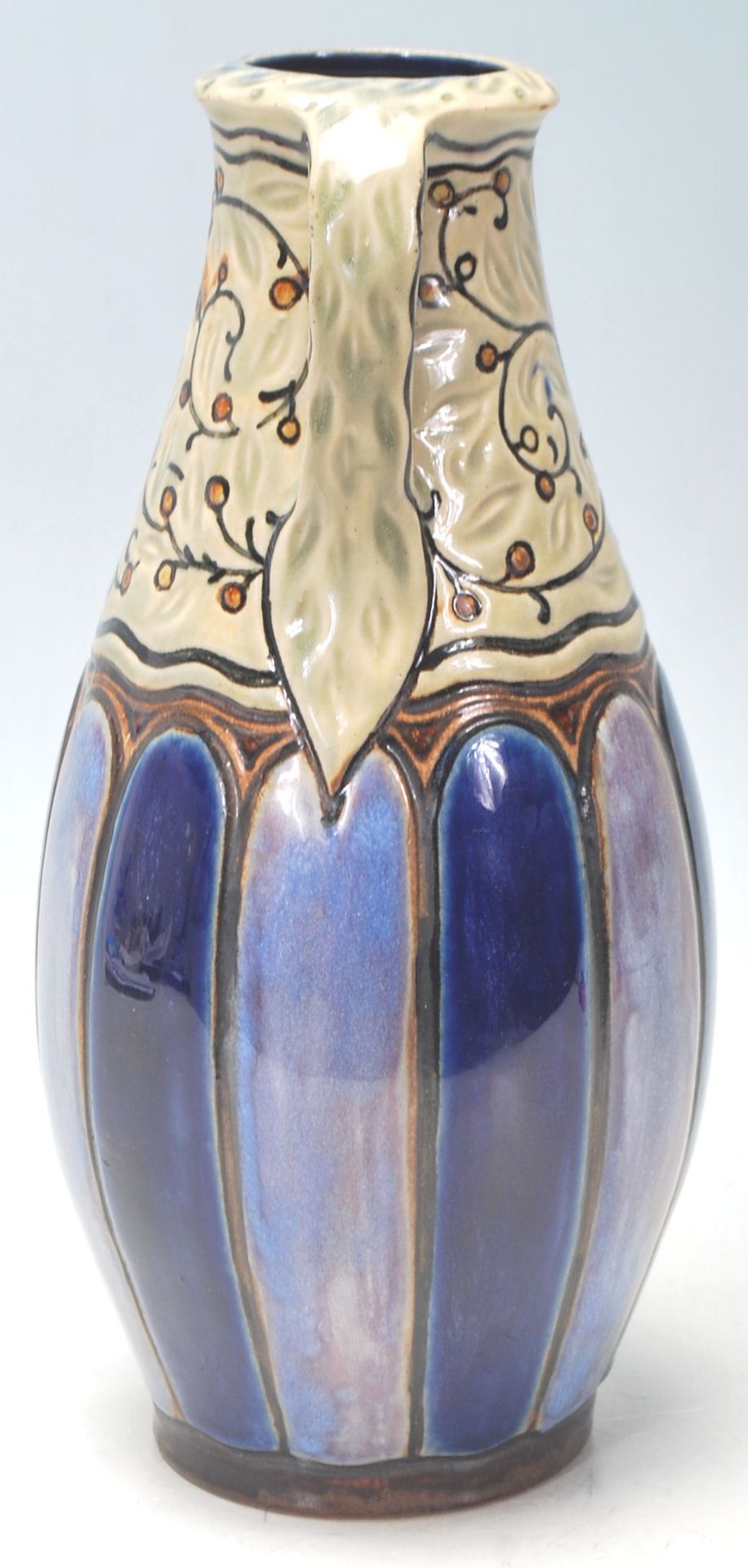 An early 20th Century Royal Doulton Lambeth stoneware large mantel vase in tapered form having - Image 2 of 7