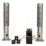 A pair of retro vintage floorstanding Ministry of Sound speakers together with a vintage Samsung